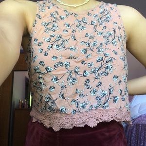 pink open back tank top w/ flowers